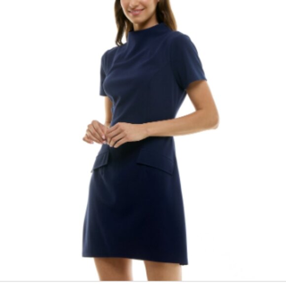 Juniors' B. Smart Short Sleeve Mockneck Mini Dress, Girl's, Blue - Picture 4 of 4